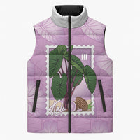 Aloha Hawaii Kalo Sleeveless Puffer Jacket Hawaiian Taro Leaves Stylized Stamp LT14 Unisex Purple - Polynesian Pride