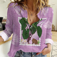 Aloha Hawaii Kalo Women Casual Shirt Hawaiian Taro Leaves Stylized Stamp LT14 Female Purple - Polynesian Pride