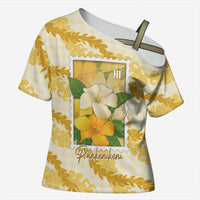 Aloha Hawaii Puakenikeni Cross Shoulder Shirt Hawaiian Lei Palaka Motifs Stylized Stamp LT14 Female Yellow - Polynesian Pride