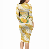 Aloha Hawaii Puakenikeni Long Sleeve Bodycon Dress Hawaiian Lei Palaka Motifs Stylized Stamp LT14 - Polynesian Pride