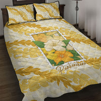 Aloha Hawaii Puakenikeni Quilt Bed Set Hawaiian Lei Palaka Motifs Stylized Stamp LT14 Yellow - Polynesian Pride