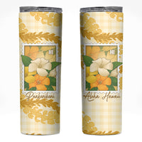 Aloha Hawaii Puakenikeni Skinny Tumbler Hawaiian Lei Palaka Motifs Stylized Stamp LT14 Yellow - Polynesian Pride
