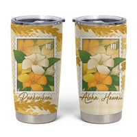 Aloha Hawaii Puakenikeni Tumbler Cup Hawaiian Lei Palaka Motifs Stylized Stamp LT14 Yellow - Polynesian Pride