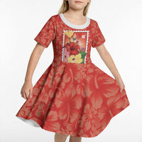 Aloha Hawaii Pua Aloalo Kid Short Sleeve Dress Hawaiian Hibiscus Flowers Stylized Stamp LT14 - Polynesian Pride