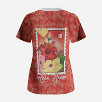 Aloha Hawaii Pua Aloalo Scrub Top Hawaiian Hibiscus Flowers Stylized Stamp LT14 - Polynesian Pride
