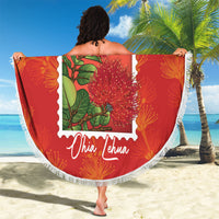 Aloha Hawaii Ohia Lehua Beach Blanket Hawaiian Lei Stylized Stamp LT14 - Polynesian Pride