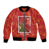 Aloha Hawaii Ohia Lehua Bomber Jacket Hawaiian Lei Stylized Stamp LT14 Unisex Red - Polynesian Pride
