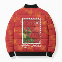 Aloha Hawaii Ohia Lehua Bomber Puffer Jacket Hawaiian Lei Stylized Stamp LT14 - Polynesian Pride