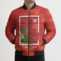 Aloha Hawaii Ohia Lehua Bomber Puffer Jacket Hawaiian Lei Stylized Stamp LT14 - Polynesian Pride