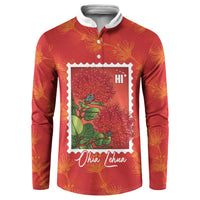 Aloha Hawaii Ohia Lehua Button Sweatshirt Hawaiian Lei Stylized Stamp LT14 Red - Polynesian Pride
