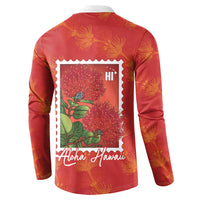 Aloha Hawaii Ohia Lehua Button Sweatshirt Hawaiian Lei Stylized Stamp LT14 - Polynesian Pride