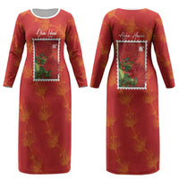 Aloha Hawaii Ohia Lehua Couples Matching Long Sleeve Bodycon Dress and Long Sleeve Button Shirt Hawaiian Lei Stylized Stamp LT14 - Polynesian Pride