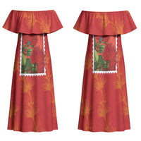 Aloha Hawaii Ohia Lehua Family Matching Off Shoulder Maxi Dress and Hawaiian Shirt Hawaiian Lei Stylized Stamp LT14 Mom's Dress Red - Polynesian Pride