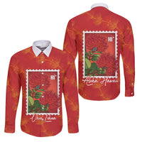 Aloha Hawaii Ohia Lehua Family Matching Summer Maxi Dress and Hawaiian Shirt Hawaiian Lei Stylized Stamp LT14 Dad's Shirt - Long Sleeve Red - Polynesian Pride
