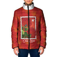 Aloha Hawaii Ohia Lehua Padded Jacket Hawaiian Lei Stylized Stamp LT14 Men Red - Polynesian Pride