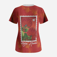 Aloha Hawaii Ohia Lehua Scrub Top Hawaiian Lei Stylized Stamp LT14 - Polynesian Pride