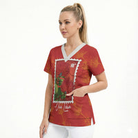 Aloha Hawaii Ohia Lehua Scrub Top Hawaiian Lei Stylized Stamp LT14 - Polynesian Pride