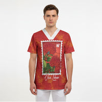 Aloha Hawaii Ohia Lehua Scrub Top Hawaiian Lei Stylized Stamp LT14 - Polynesian Pride