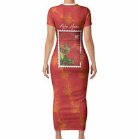 Aloha Hawaii Ohia Lehua Short Sleeve Bodycon Dress Hawaiian Lei Stylized Stamp LT14 - Polynesian Pride