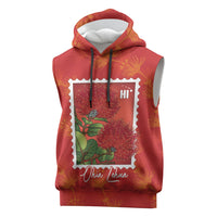 Aloha Hawaii Ohia Lehua Sleeveless Hoodie Hawaiian Lei Stylized Stamp LT14 Red - Polynesian Pride