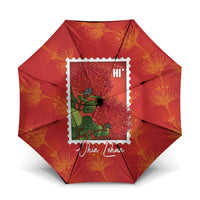 Aloha Hawaii Ohia Lehua Umbrella Hawaiian Lei Stylized Stamp LT14 One Size Folded 11.42 inch Opened Diameter 37.4 inch Red - Polynesian Pride