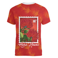 Aloha Hawaii Ohia Lehua Women V-Neck T-Shirt Hawaiian Lei Stylized Stamp LT14 - Polynesian Pride