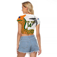 Custom Fiji And Australia Rugby Raglan Cropped T Shirt Fijian Palm Tree Mix Aussie Kangaroo LT14 - Polynesian Pride