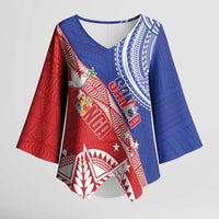 Tonga and Samoa Rugby Custom Kimono Sleeve Blouse Ikale Tahi Manu Samoa Together - Polynesian Pride