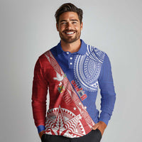 Tonga and Samoa Rugby Custom Long Sleeve Polo Shirt Ikale Tahi Manu Samoa Together - Polynesian Pride