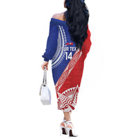 Tonga and Samoa Rugby Custom Off The Shoulder Long Sleeve Dress Ikale Tahi Manu Samoa Together - Polynesian Pride