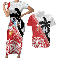 Fiji and Tonga Rugby Custom Couples Matching Short Sleeve Bodycon Dress and Hawaiian Shirt Flying Fijians Ikale Tahi Together Pacific - Polynesian Pride