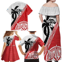 Fiji and Tonga Rugby Custom Family Matching Off Shoulder Maxi Dress and Hawaiian Shirt Flying Fijians Ikale Tahi Together Pacific - Polynesian Pride