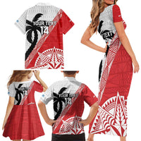 Fiji and Tonga Rugby Custom Family Matching Short Sleeve Bodycon Dress and Hawaiian Shirt Flying Fijians Ikale Tahi Together Pacific - Polynesian Pride