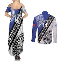 Fiji an Samoa Rugby Custom Couples Matching Summer Maxi Dress and Long Sleeve Button Shirt Flying Fijians Manu Samoa Together Pacific - Polynesian Pride