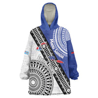 Fiji an Samoa Rugby Custom Wearable Blanket Hoodie Flying Fijians Manu Samoa Together Pacific LT14 One Size Blue - Polynesian Pride