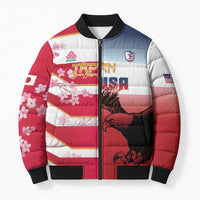 USA and Japan Rugby Custom Bomber Puffer Jacket Eagles Brave Blossoms Together Pacific - Polynesian Pride