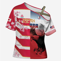 USA and Japan Rugby Custom Cross Shoulder Shirt Eagles Brave Blossoms Together Pacific - Polynesian Pride