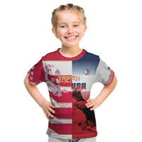 USA and Japan Rugby Custom Kid T Shirt Eagles Brave Blossoms Together Pacific - Polynesian Pride