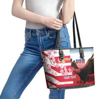 USA and Japan Rugby Custom Leather Tote Bag Eagles Brave Blossoms Together Pacific - Polynesian Pride