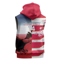 USA and Japan Rugby Custom Sleeveless Zip Hoodie Eagles Brave Blossoms Together Pacific - Polynesian Pride