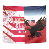 USA and Japan Rugby Custom Tapestry Eagles Brave Blossoms Together Pacific - Polynesian Pride