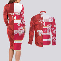Canada and Japan Rugby Custom Couples Matching Long Sleeve Bodycon Dress and Long Sleeve Button Shirt Canucks Brave Blossoms Together Pacific - Polynesian Pride