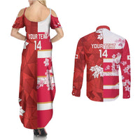 Canada and Japan Rugby Custom Couples Matching Summer Maxi Dress and Long Sleeve Button Shirt Canucks Brave Blossoms Together Pacific - Polynesian Pride