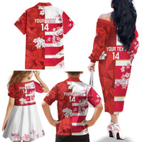 Canada and Japan Rugby Custom Family Matching Off The Shoulder Long Sleeve Dress and Hawaiian Shirt Canucks Brave Blossoms Together Pacific - Polynesian Pride