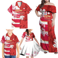 Canada and Japan Rugby Custom Family Matching Off Shoulder Maxi Dress and Hawaiian Shirt Canucks Brave Blossoms Together Pacific - Polynesian Pride
