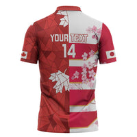 Canada and Japan Rugby Custom Zipper Polo Shirt Canucks Brave Blossoms Together Pacific LT14 - Polynesian Pride