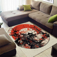 Samurai Warrior Japan Area Rug Red-blossomed Tree Classic Japanese Stylized - Polynesian Pride