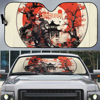 Samurai Warrior Japan Auto Sun Shade Red-blossomed Tree Classic Japanese Stylized - Polynesian Pride