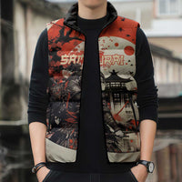 Samurai Warrior Japan Sleeveless Puffer Jacket Red-blossomed Tree Classic Japanese Stylized LT14 - Polynesian Pride