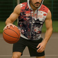 Samurai Warrior Japan Sleeveless Zip Hoodie Red-blossomed Tree Classic Japanese Stylized - Polynesian Pride